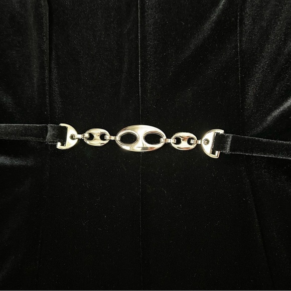 Vintage 80s/90's Victoria Stephens Black Velour Velvet Jumpsuit Silver Belt SZ 6 - Picture 5 of 13